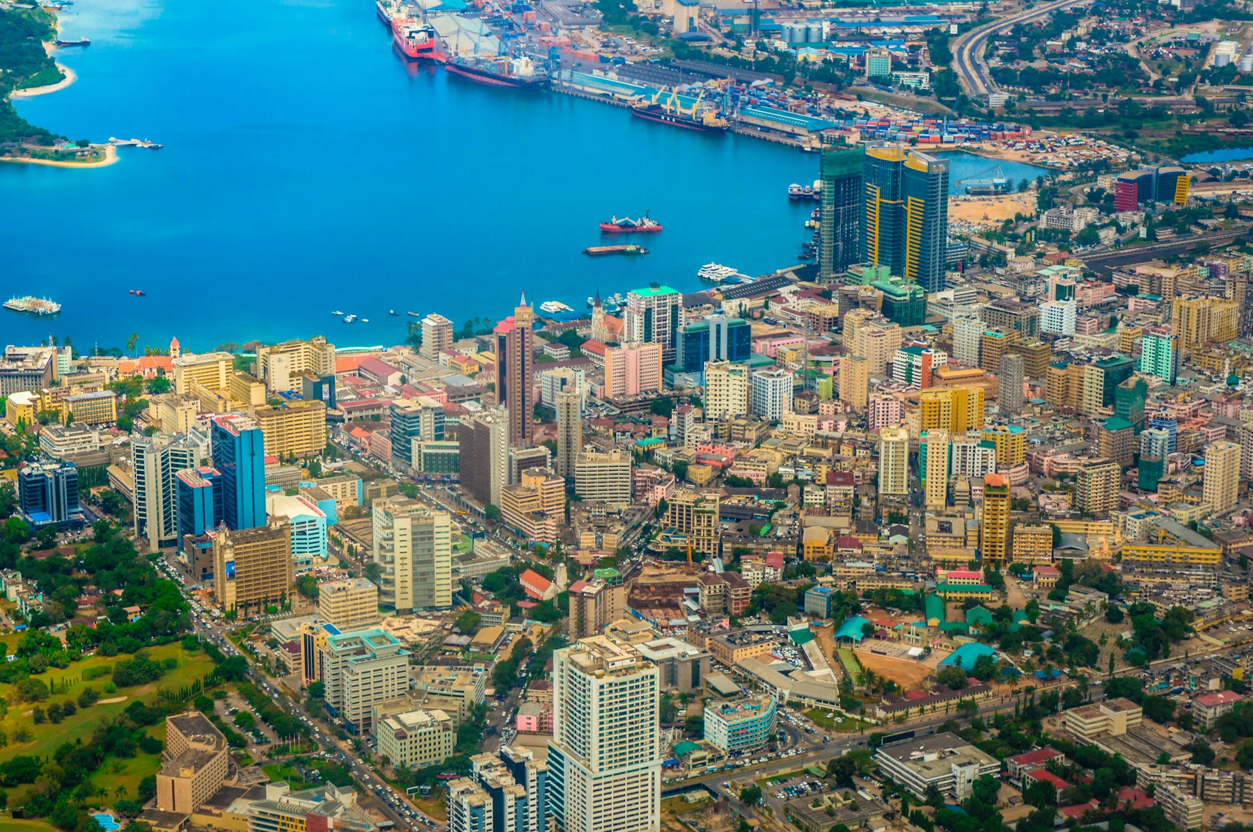 Aerial view of Dar es Salaam and its harbour